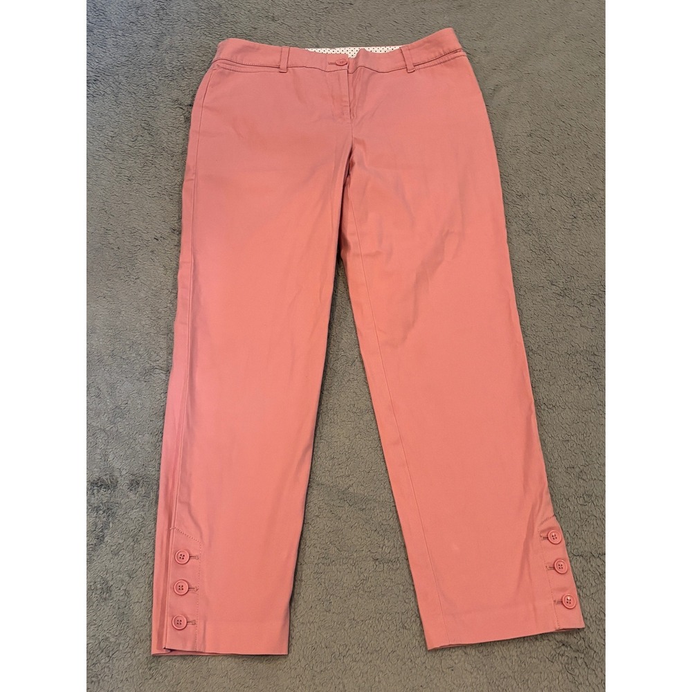 Talbots Perfect Crop Pants Coral Pink Button Hem Stretch Trousers Size 2